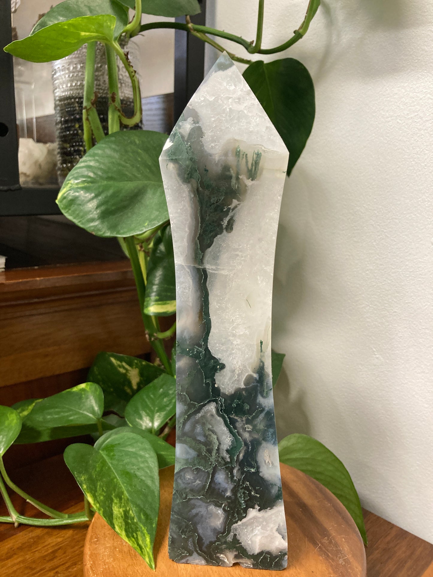 Moss Agate Obelisk