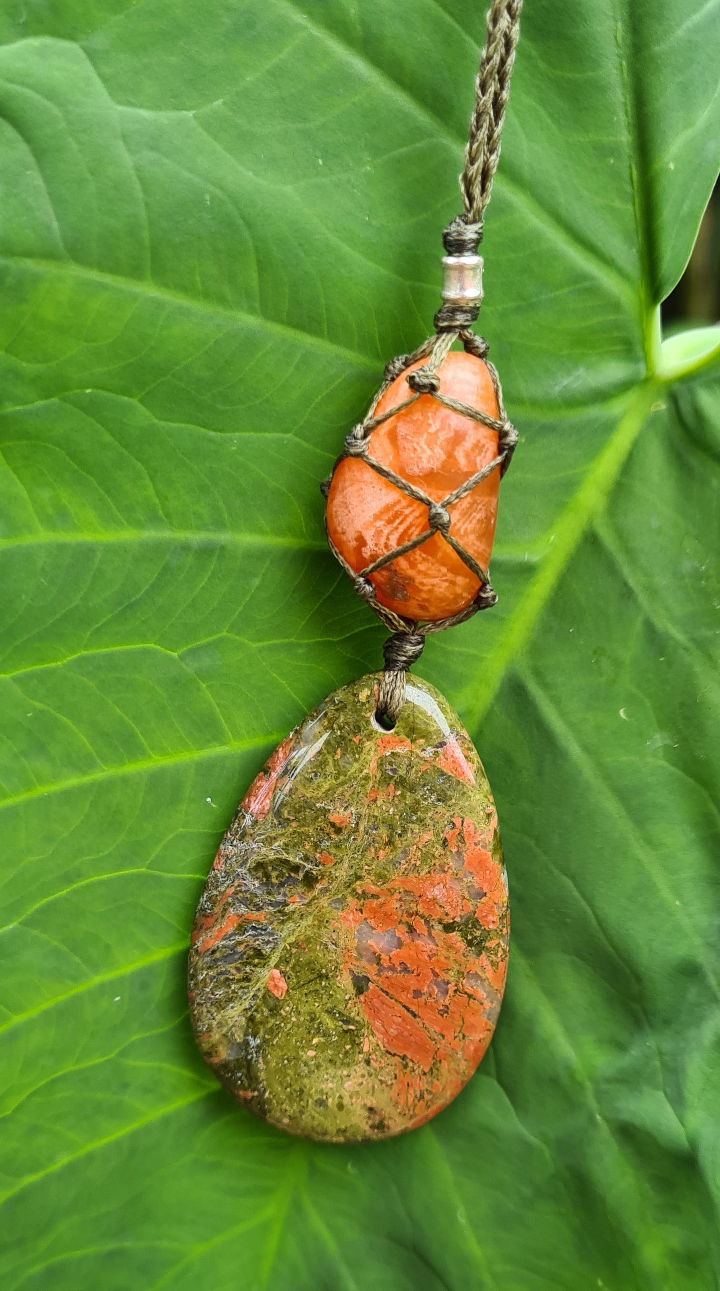Unakite & Selenite Macrame Neckalace