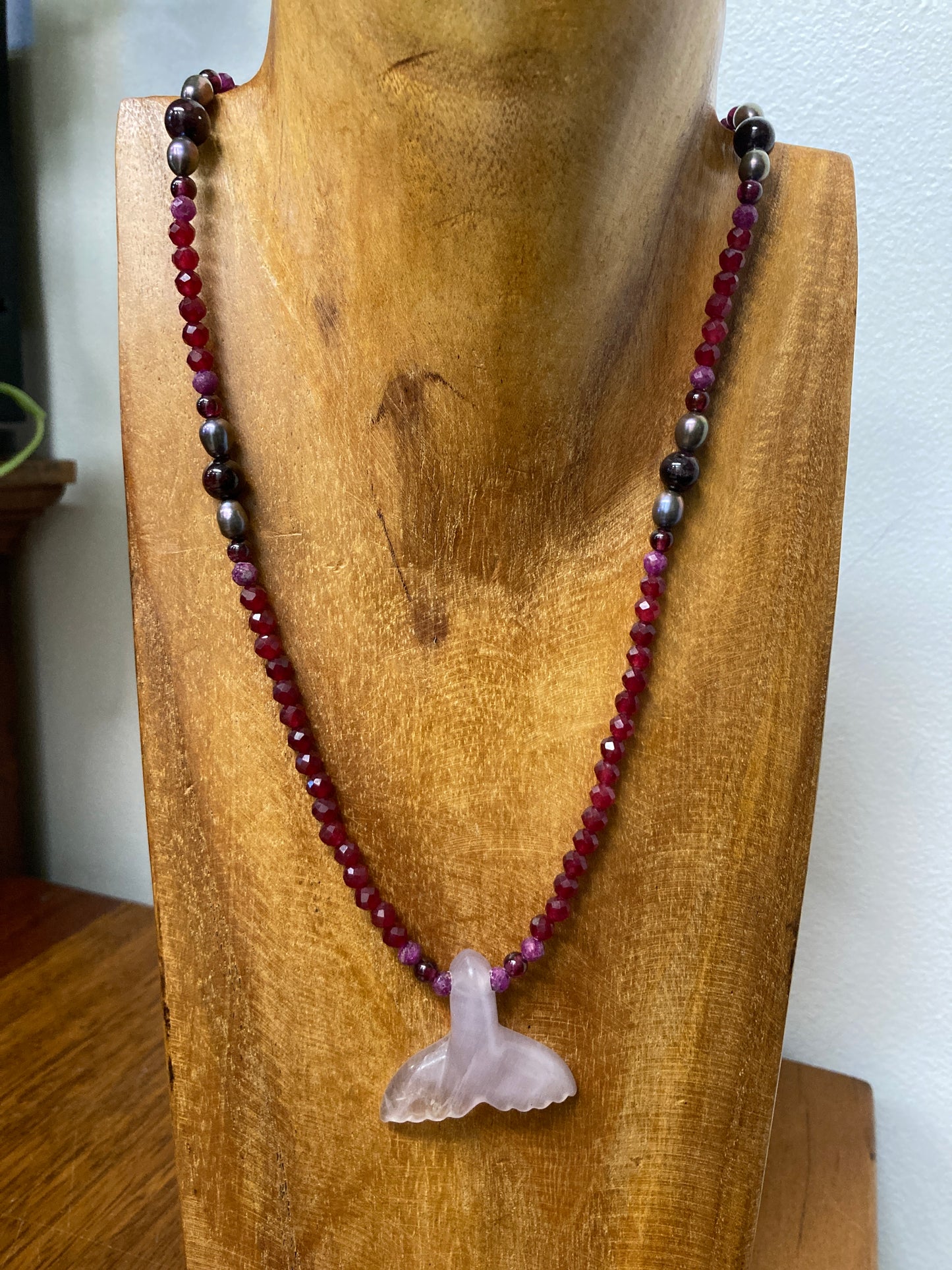 Lavender Rose Quartz Whales Tail Necklace