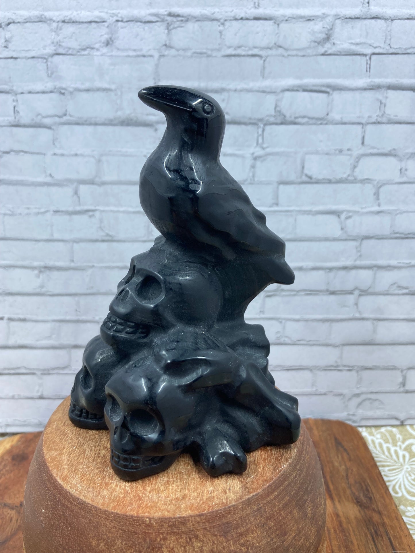 Black Obsidian Skulls with Crow