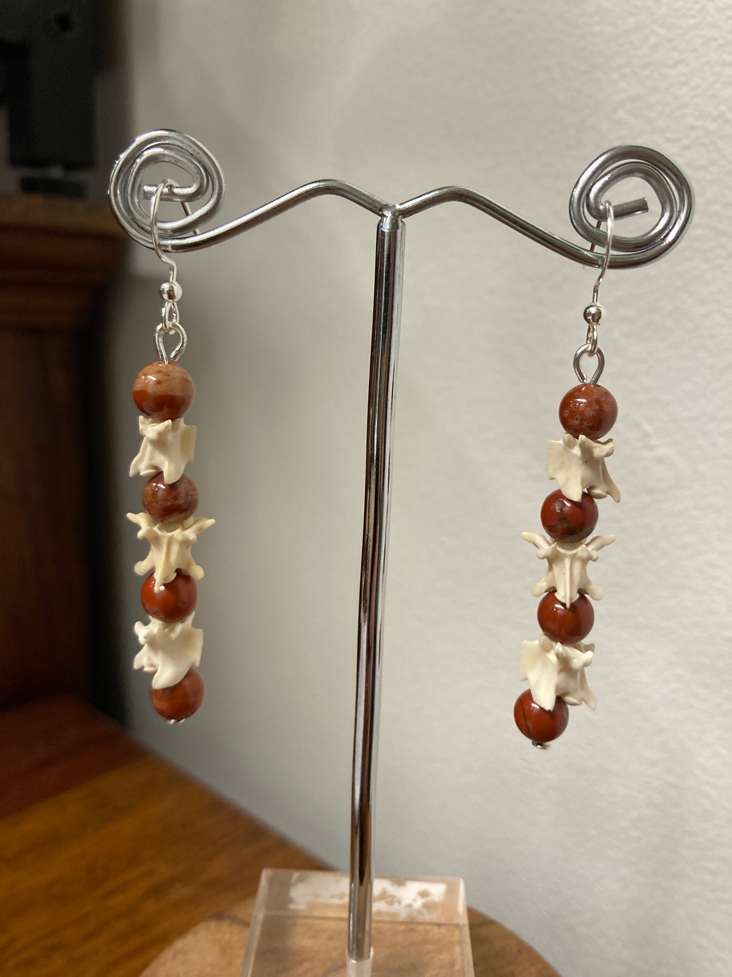 Snake Vertabrae with Red Jasper Earrings