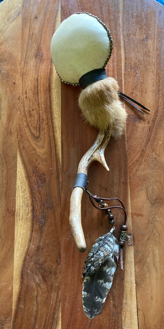 Medicine Rattle with Fox, Deer and Tawny