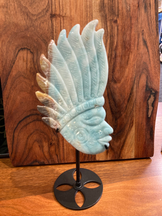 Amazonite Mayan Face Carving