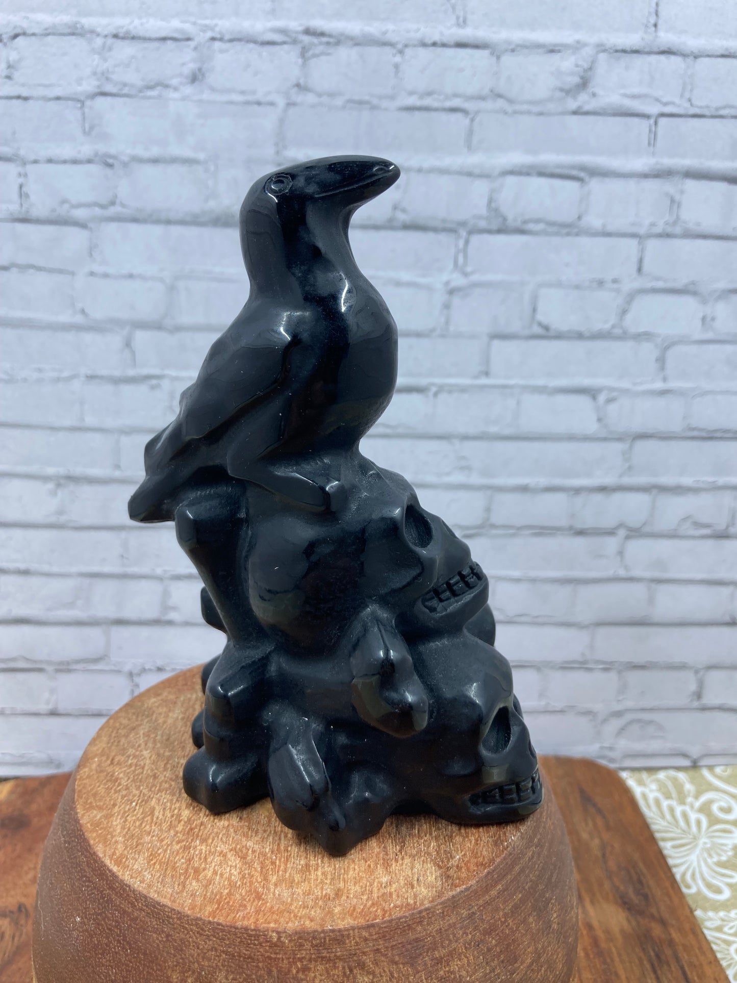 Black Obsidian Skulls with Crow