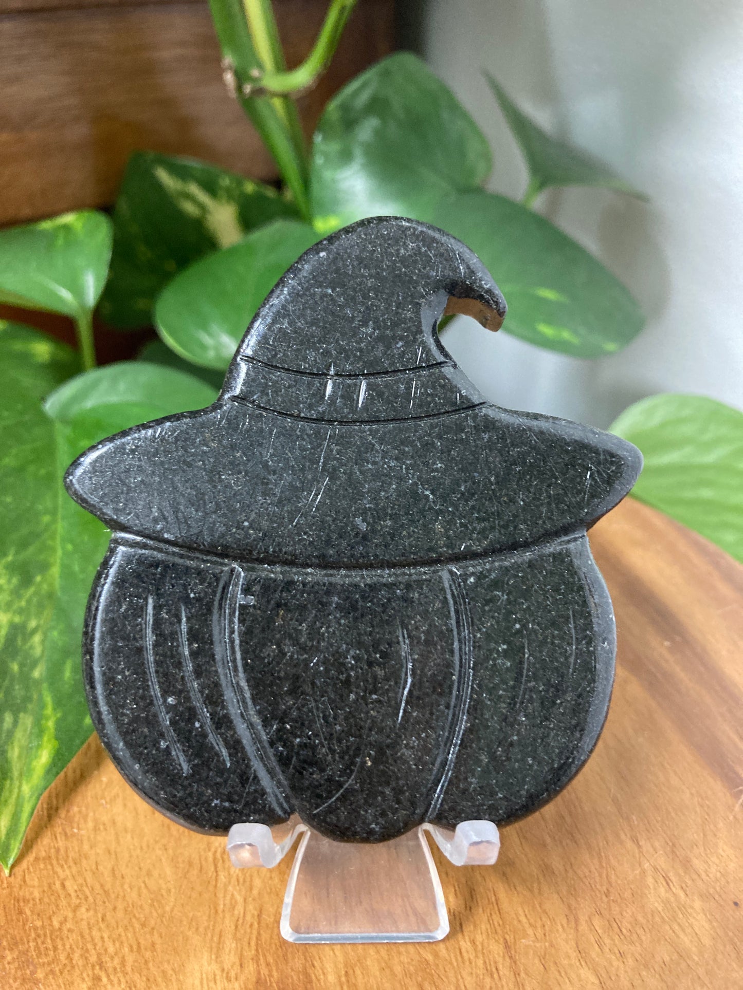 Black Obsidian Witch Hat with Pumpkin
