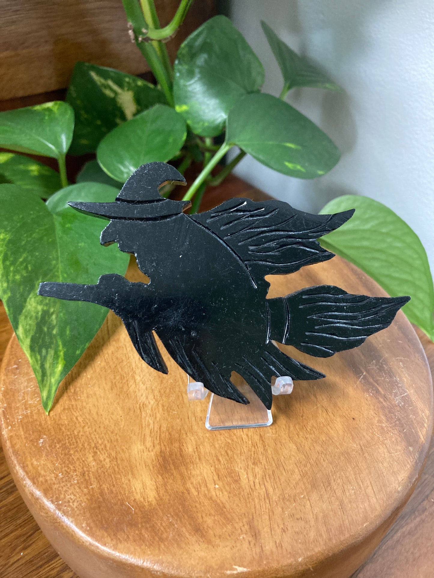 Black Obsidian Witch Riding Broomstick